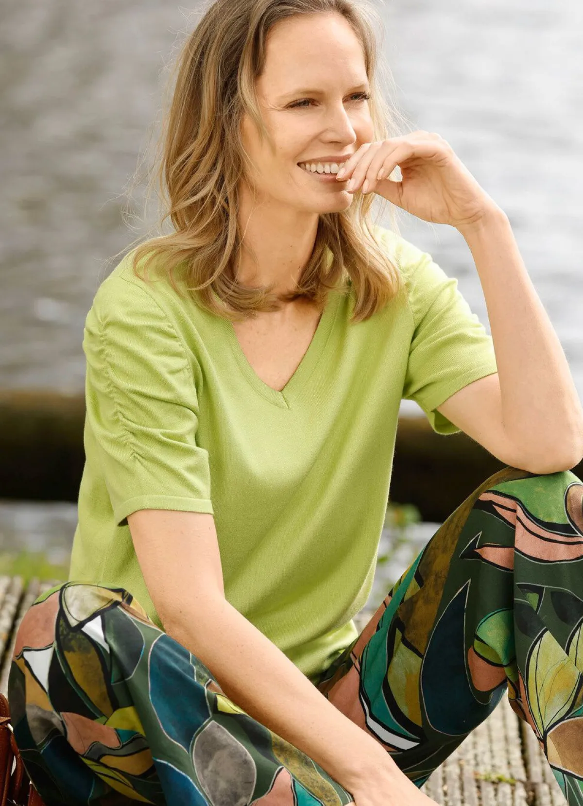 Discount BADER Pulli mit Raffung an den Ärmeln LIMETTE