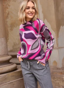 Outlet B/ANCA Pullover aus Baumwolle AUBERGINE-GRAU-PINK-BUNT