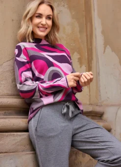 Outlet B/ANCA Pullover aus Baumwolle AUBERGINE-GRAU-PINK-BUNT