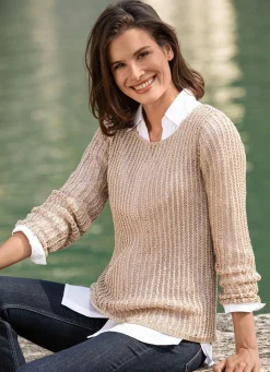 Hot BADER Pullover aus edel glänzendem Bändchengarn SANDBEIGE
