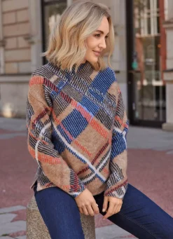 Discount B/ANCA Pullover aus Jacquard TAUPE-BLEU-MARINE-BUNT