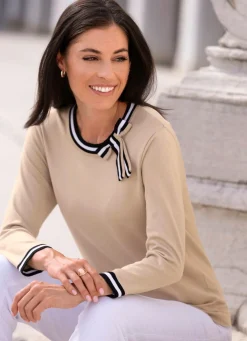 Discount BADER Pullover aus sehr weichem Feinstrick BEIGE-SCHWARZ-WEISS