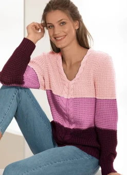 Discount BADER Pullover in Color-Blocking ROSA-ROSÉ-BORDEAUX