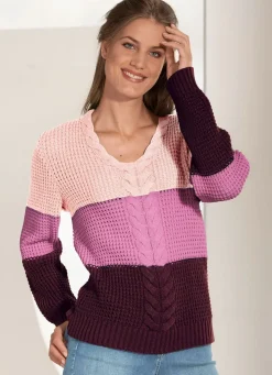 Discount BADER Pullover in Color-Blocking ROSA-ROSÉ-BORDEAUX