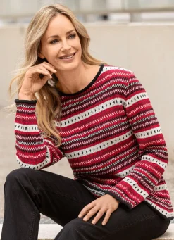 Best BADER Pullover in dekorativem Ringelmuster BORDEAUX-ROT-MULTICOLOR