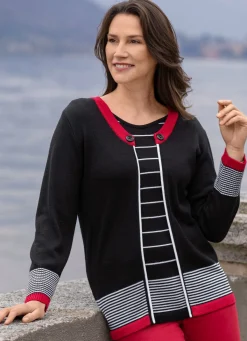 New BADER Pullover in Doppel-Optik SCHWARZ-ROT-WEISS