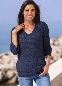 Best BADER Pullover in Feinbouclé MARINE