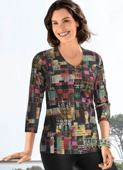Clearance KLAUS MODELLE MADE IN GERMANY Pullover in Feinstrick SCHWARZ-MULTICOLOR