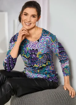 Clearance BADER Pullover in Feinstrick LILA-MULTICOLOR