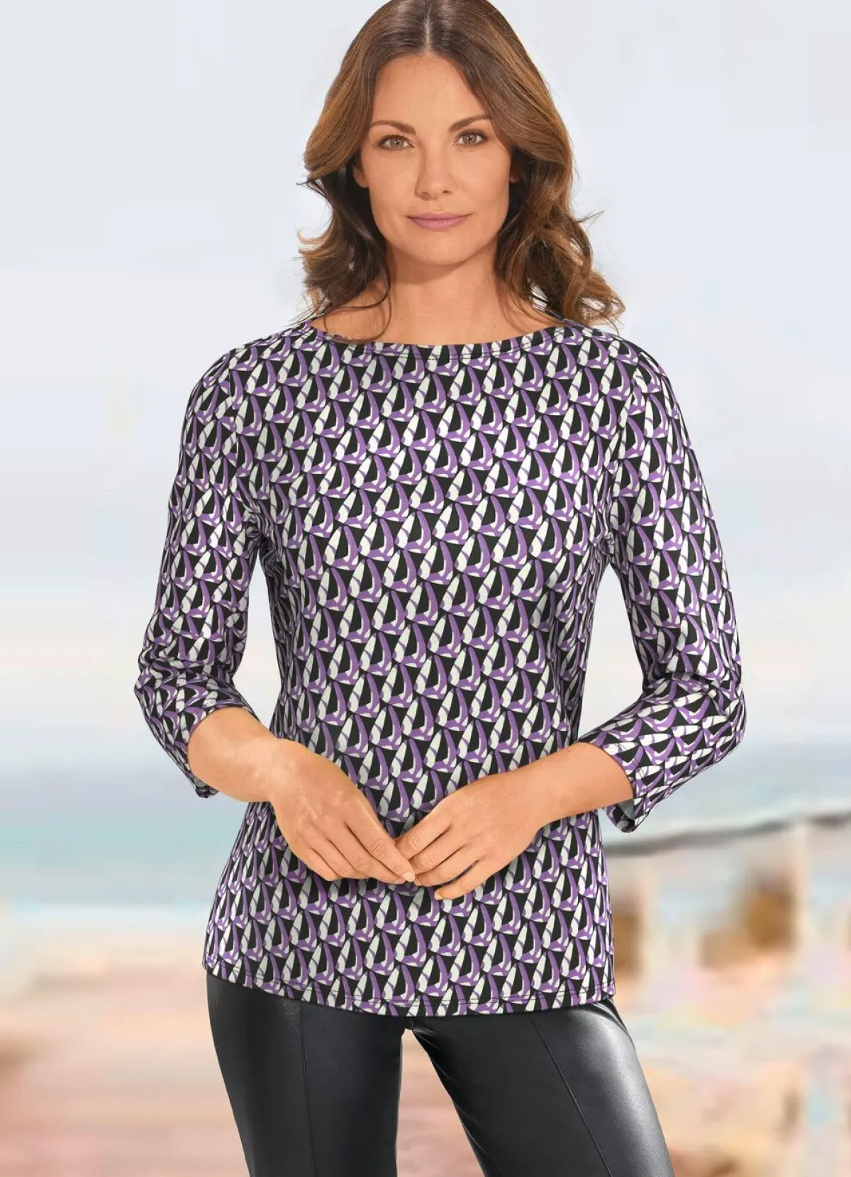 Sale KLAUS MODELLE MADE IN GERMANY Pullover in Feinstrick LILA-ECRU-ANTHRAZIT