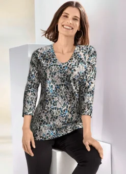 Online KLAUS MODELLE MADE IN GERMANY Pullover in Feinstrick BLAU-WEISS-MULTICOLOR