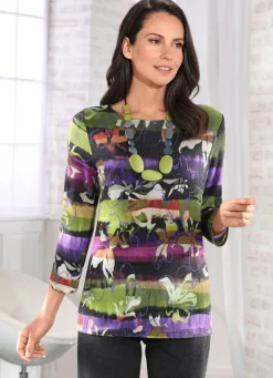 KLAUS MODELLE MADE IN GERMANY Pullover in Feinstrick GRÜN-LILA-MULTICOLOR