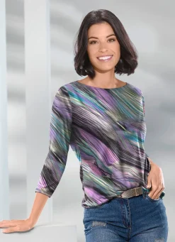 New KLAUS MODELLE MADE IN GERMANY Pullover in Feinstrick LILA-SCHWARZ-MULTICOLOR