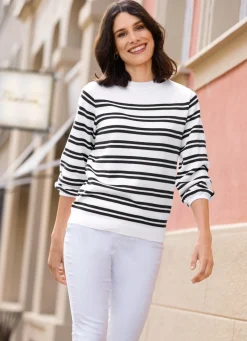 Online BADER Pullover in Feinstrick WEISS-SCHWARZ