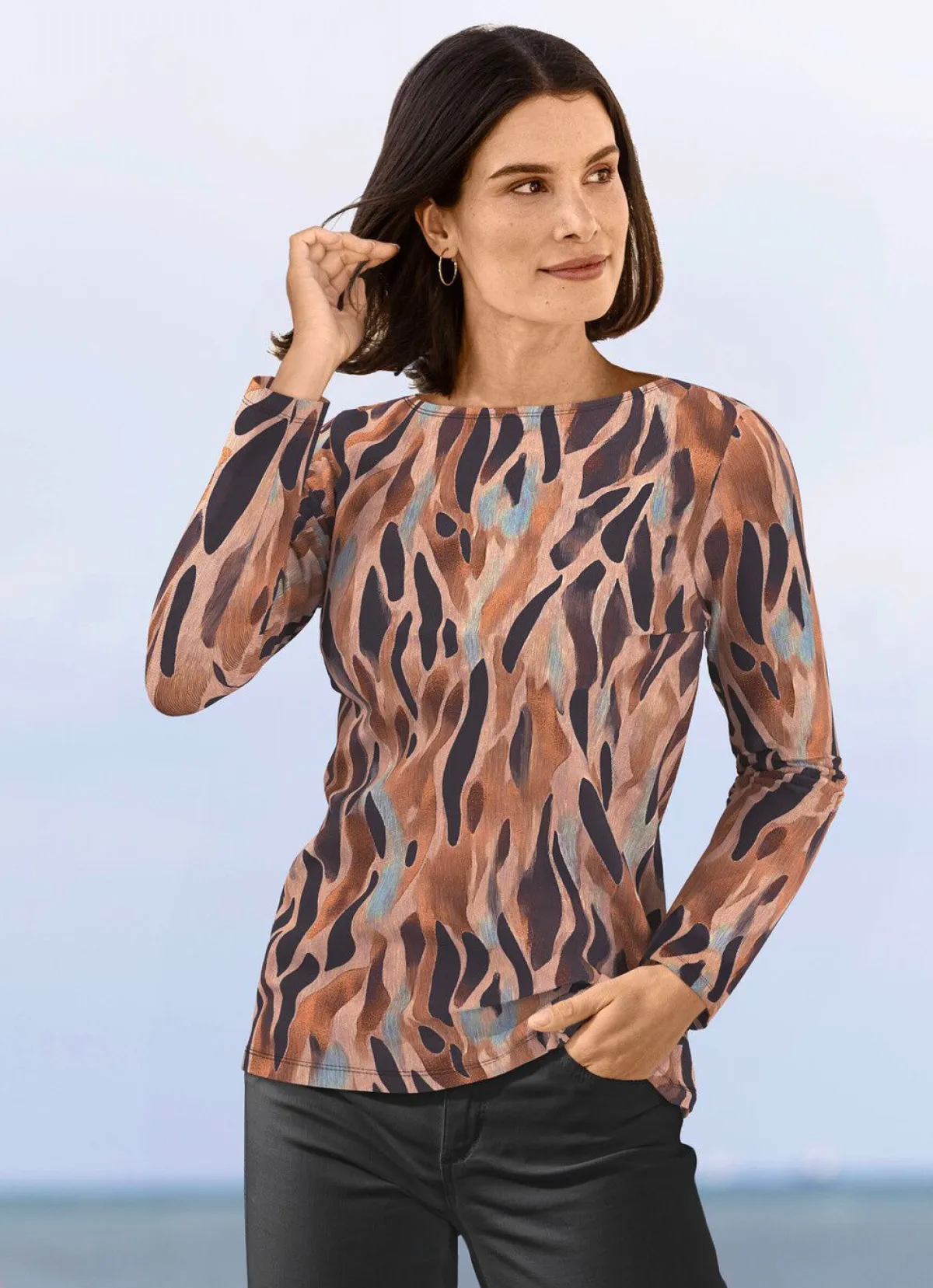 Discount KLAUS MODELLE MADE IN GERMANY Pullover in Feinstrick BRAUN-MARINE-MULTICOLOR