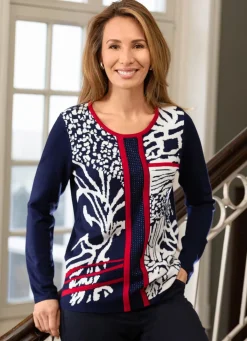 Best BADER Pullover in Feinstrick MARINE-ECRU-ROT