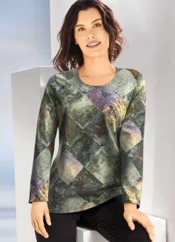Online KLAUS MODELLE MADE IN GERMANY Pullover in Feinstrick GRÜN-MULTICOLOR