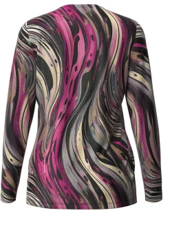 New KLAUS MODELLE MADE IN GERMANY Pullover in Feinstrick SCHWARZ-BEIGE-MAGENTA