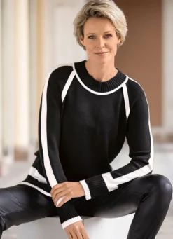 Online BADER Pullover in Feinstrick SCHWARZ-ECRU