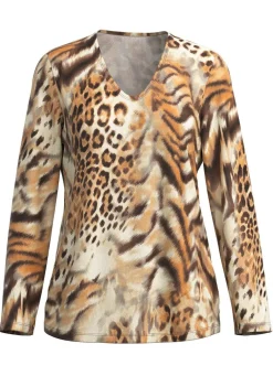 KLAUS MODELLE MADE IN GERMANY Pullover in Feinstrick BRAUN-ORANGE-CREME