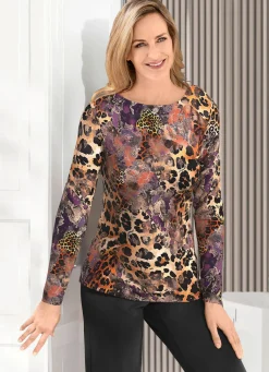 Online KLAUS MODELLE MADE IN GERMANY Pullover in Feinstrick BEIGE-LILA-MULTICOLOR