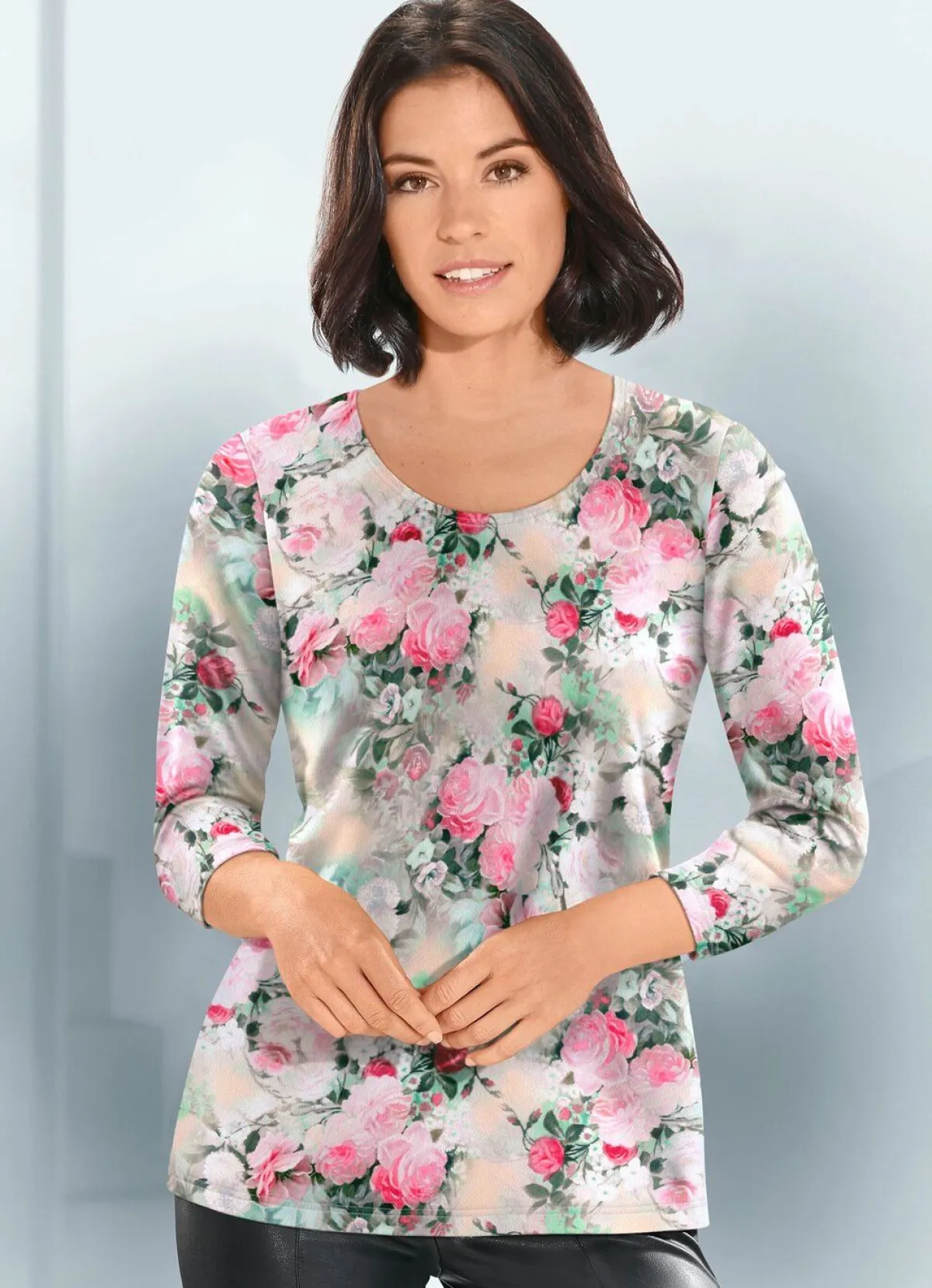 Hot KLAUS MODELLE MADE IN GERMANY Pullover in Feinstrick ECRU-ROSA-MULTICOLOR