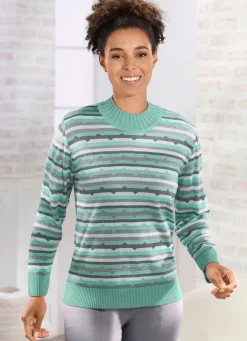 Hot BADER Pullover in Feinstrick MINT-GRAU-ECRU