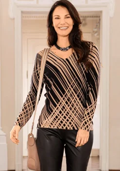 Best BADER Pullover in Feinstrick SCHWARZ-BEIGE