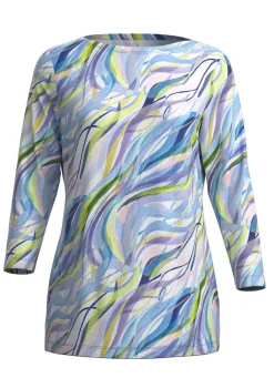 Clearance KLAUS MODELLE MADE IN GERMANY Pullover in Feinstrick mit Alloverdruck ECRU-BLAU-MULTICOLOR