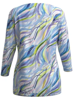 Clearance KLAUS MODELLE MADE IN GERMANY Pullover in Feinstrick mit Alloverdruck ECRU-BLAU-MULTICOLOR