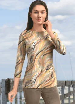 KLAUS MODELLE MADE IN GERMANY Pullover in Feinstrick mit Alloverdruck ECRU-GELB-MULTICOLOR