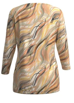 KLAUS MODELLE MADE IN GERMANY Pullover in Feinstrick mit Alloverdruck ECRU-GELB-MULTICOLOR