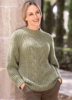 Discount BADER Pullover in flauschig weichem Grobstrick OLIV MELIERT