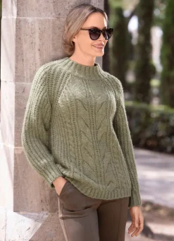 Discount BADER Pullover in flauschig weichem Grobstrick OLIV MELIERT