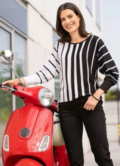laurakent Pullover in Fledermausform SCHWARZ-WEISS