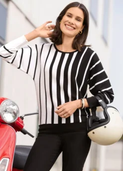 laurakent Pullover in Fledermausform SCHWARZ-WEISS