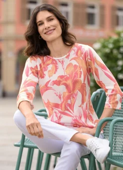 Hot BADER Pullover in floralem Feinstrick ECRU-ORANGE-PINK