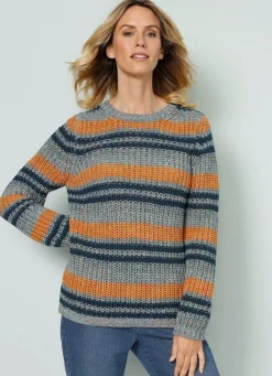 BADER Pullover in Garnmix PETROL-COGNAC