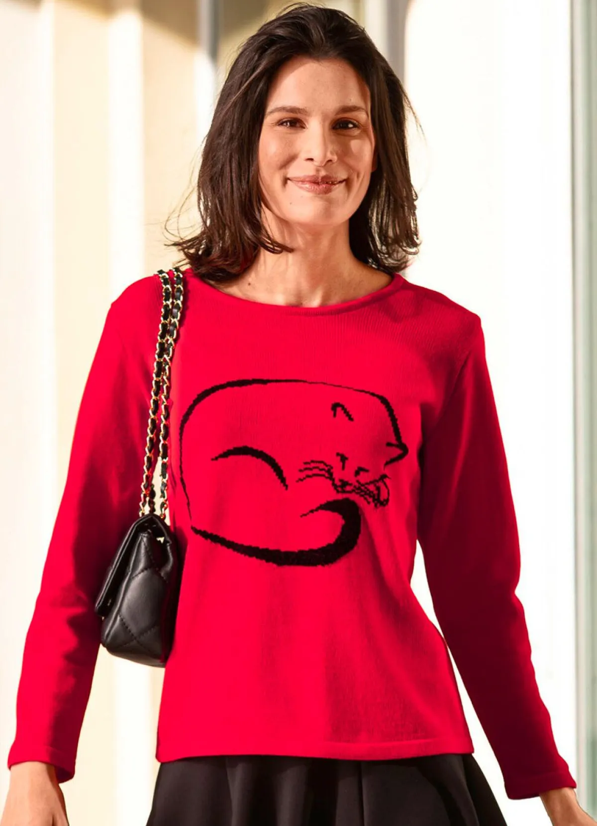 Clearance BADER Pullover in Garnmix ROT-SCHWARZ