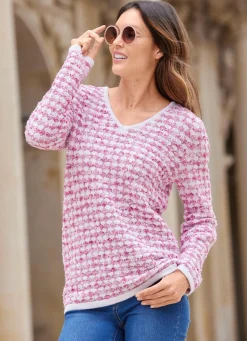 Discount BADER Pullover in Garnmix mit Federgarn WEISS-ROSÉ