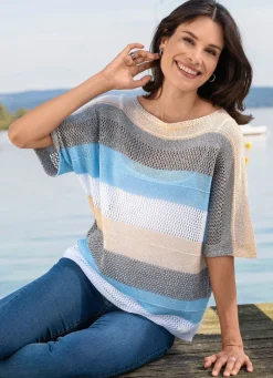BADER Pullover in Garnmix mit Glanzeffekt ECRU-BLEU-MULTICOLOR