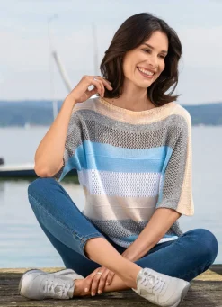 BADER Pullover in Garnmix mit Glanzeffekt ECRU-BLEU-MULTICOLOR