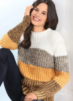 Discount BADER Pullover in Grobstrick CURRY-ECRU-MULTICOLOR