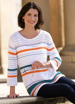 Outlet BADER Pullover in Häkeloptik WEISS-ORANGE-MULTICOLOR