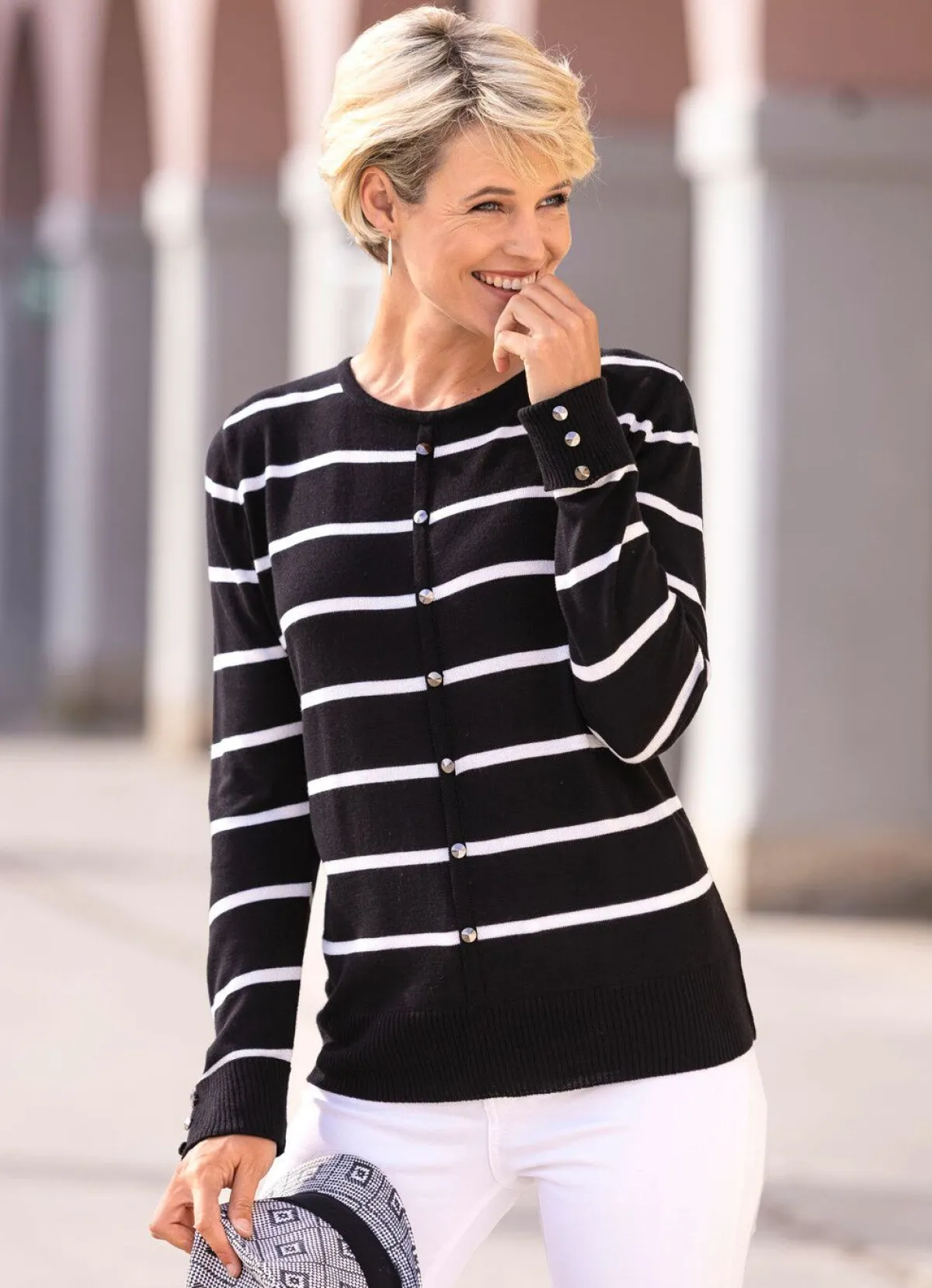Discount BADER Pullover in Jackenoptik SCHWARZ-WEISS