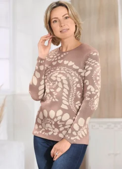Hot BADER Pullover in Jacquard-Dessin TAUPE-WOLLWEISS