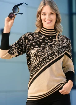 Hot BADER Pullover in Jacquard-Dessin BEIGE-SCHWARZ