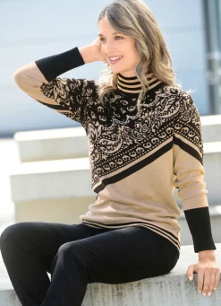 Hot BADER Pullover in Jacquard-Dessin BEIGE-SCHWARZ