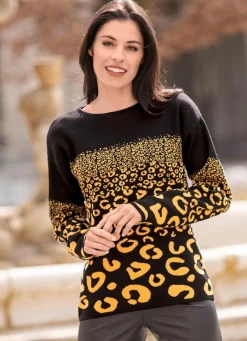 Best BADER Pullover in Jacquard-Dessin SCHWARZ-GELB