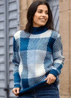 BADER Pullover in Jacquard-Dessin JEANSBLAU-BLEU-WEISS
